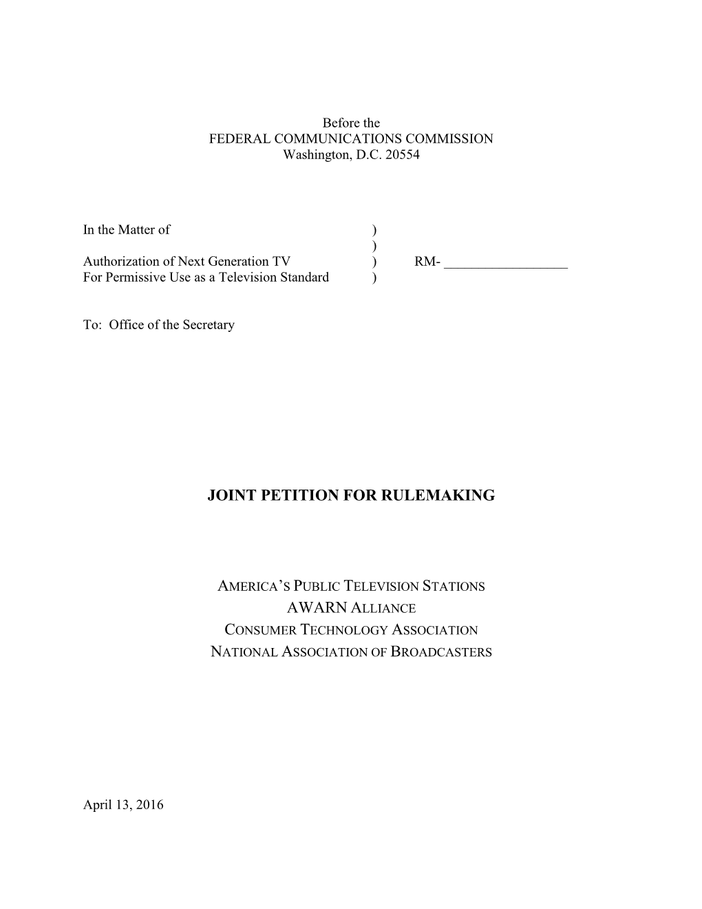 Joint NAB Petition for Rulemaking Re: Next Generation Television