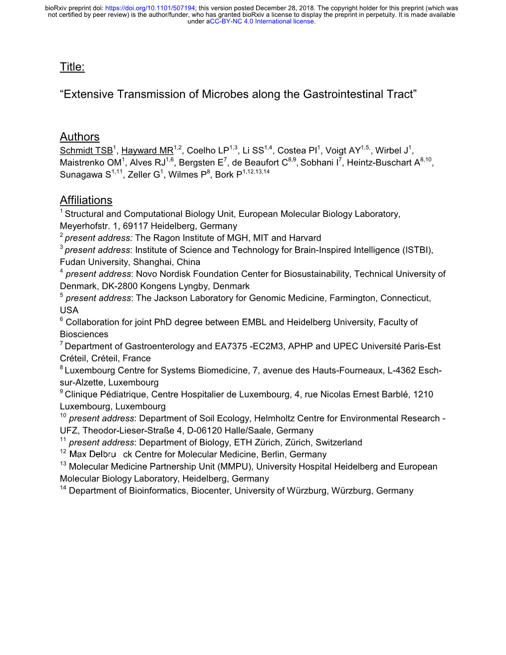 Extensive Transmission of Microbes Along the Gastrointestinal Tract”