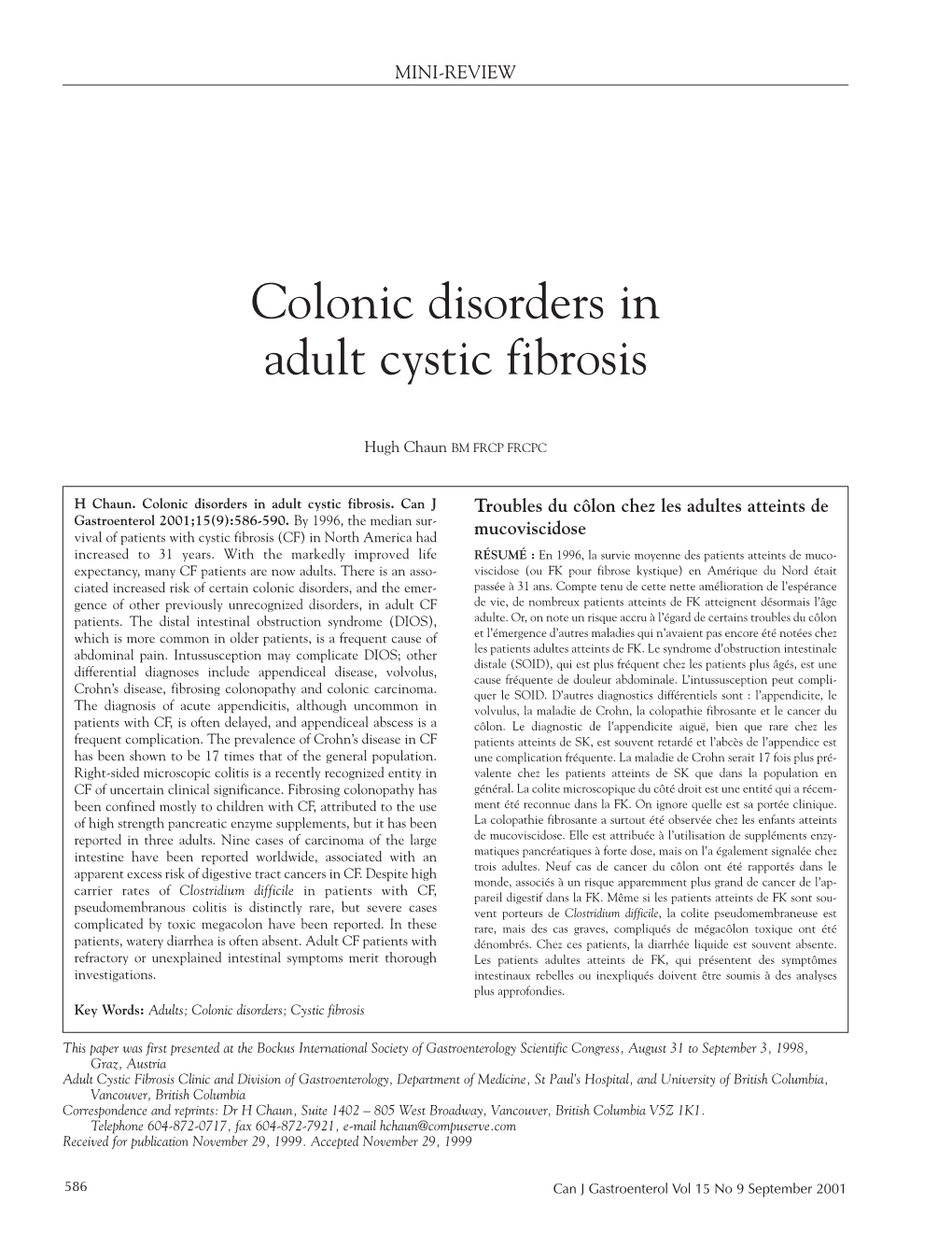 Colonic Disorders in Adult Cystic Fibrosis