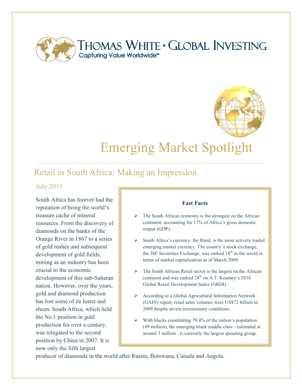 Emerging Market Spotlight ______Retail in South Africa: Making an Impression July 2011