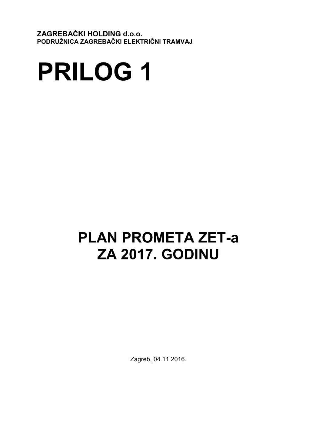 Plan Poslovanja ZET-A Za 2007. Godinu