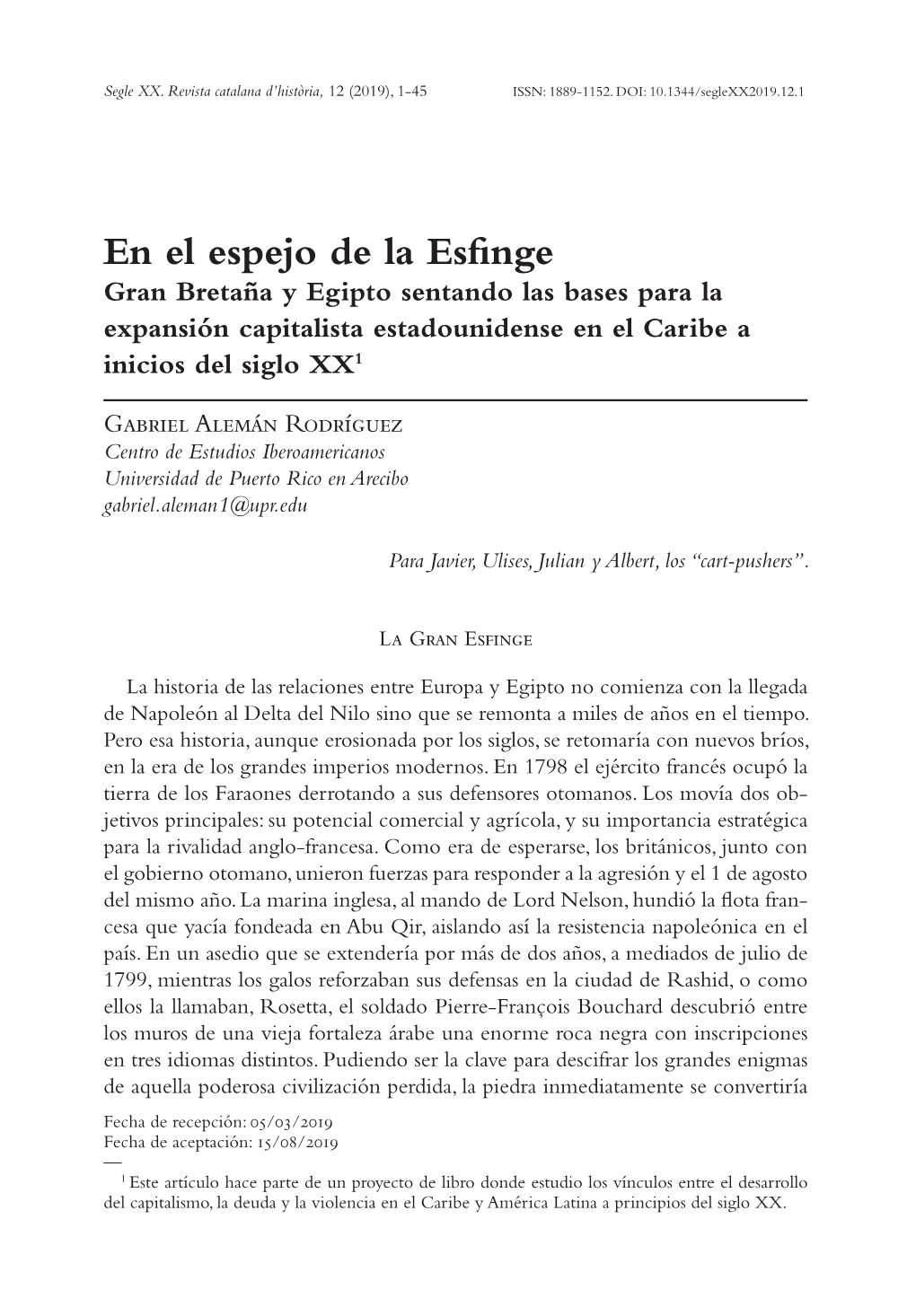 En El Espejo De La Esfinge Gran Bretaña Y Egipto Sentando Las Bases Para La Expansión Capitalista Estadounidense En El Caribe a Inicios Del Siglo XX1