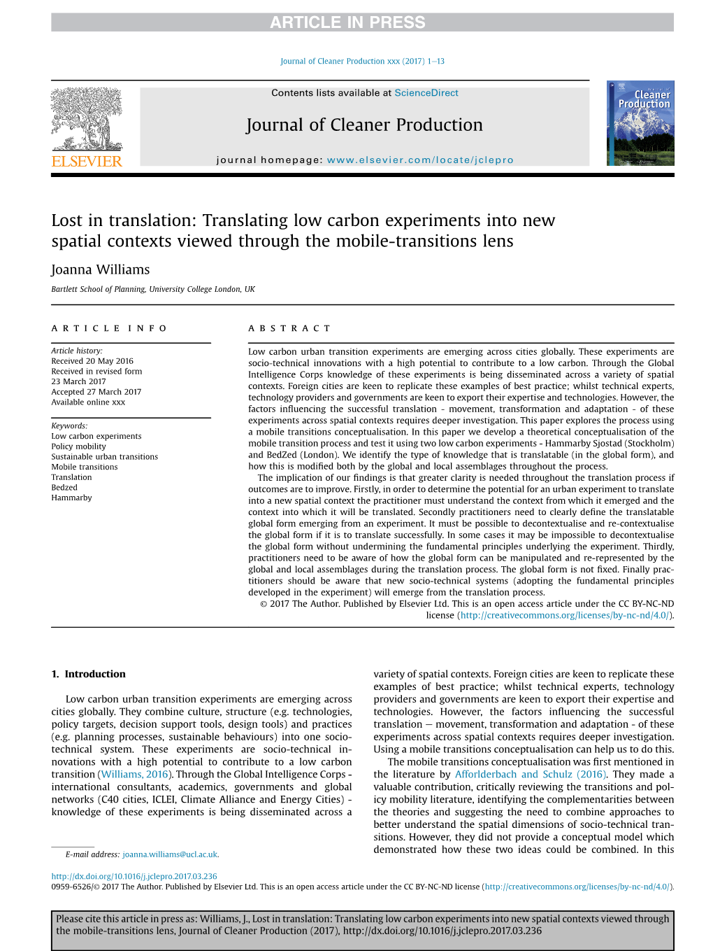 Translating Low Carbon Experiments Into New Spatial Contexts Viewed Through the Mobile-Transitions Lens