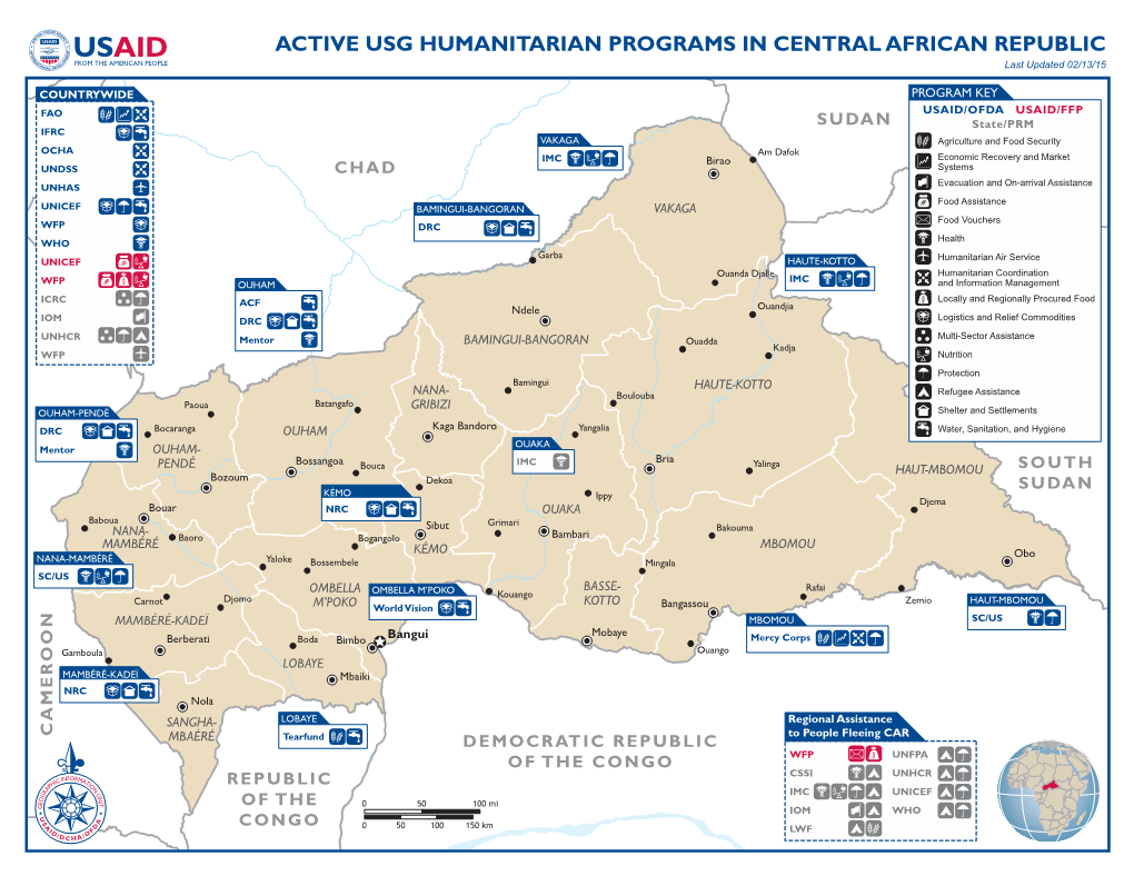 ACTIVE USG HUMANITARIAN PROGRAMS in CENTRAL AFRICAN REPUBLIC Last Updated 02/13/15