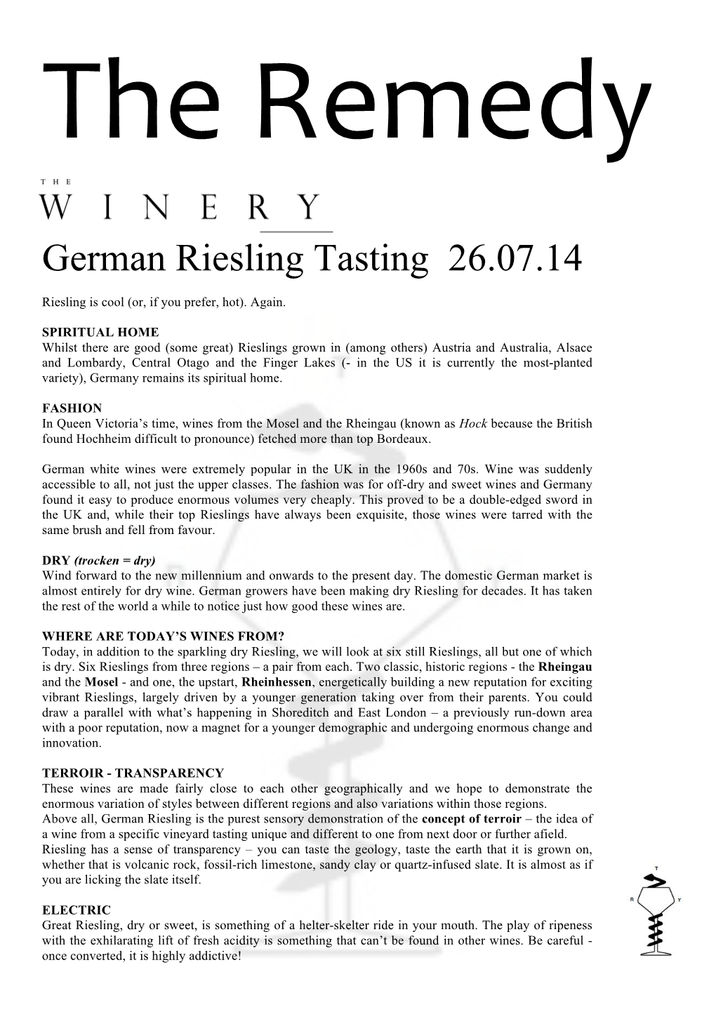 German Riesling Tasting 26.07.14