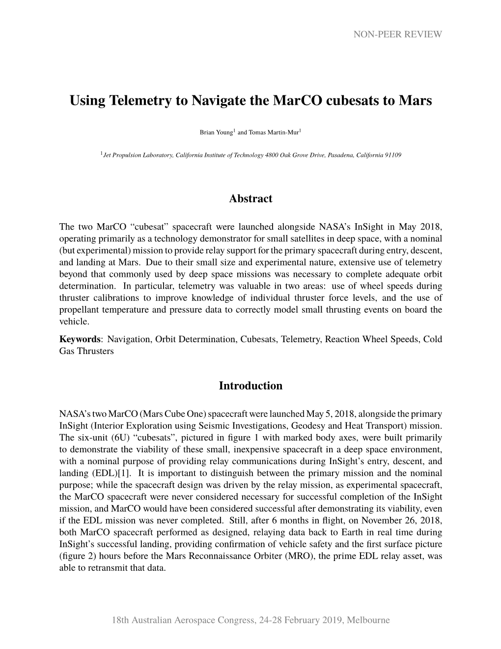 Using Telemetry to Navigate the Marco Cubesats to Mars