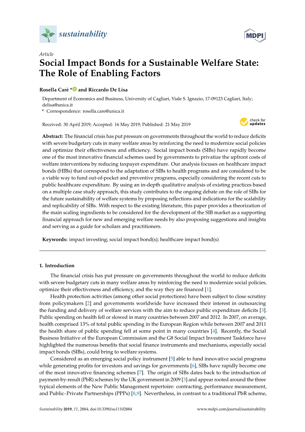 Social Impact Bonds for a Sustainable Welfare State: the Role of Enabling Factors