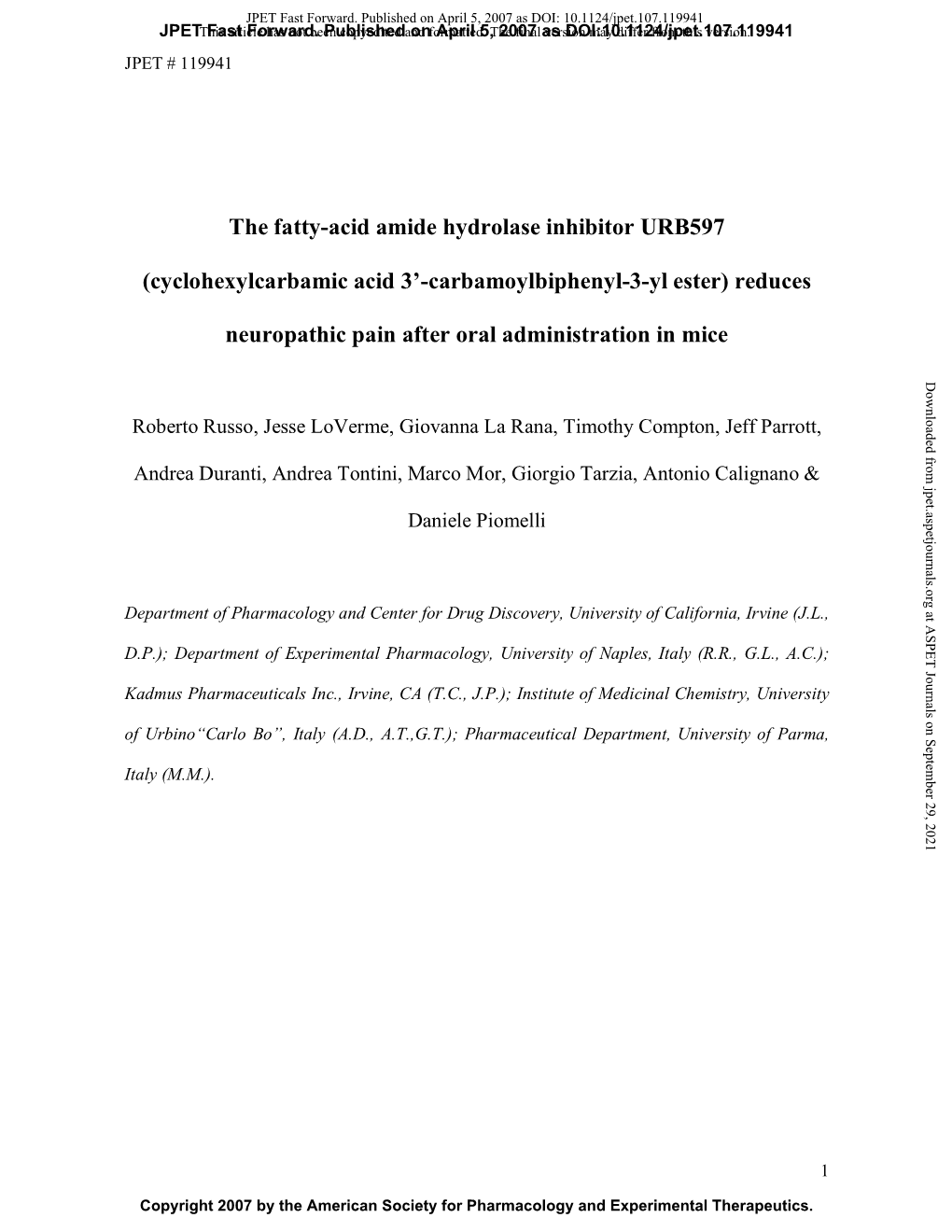 The Fatty-Acid Amide Hydrolase Inhibitor URB597