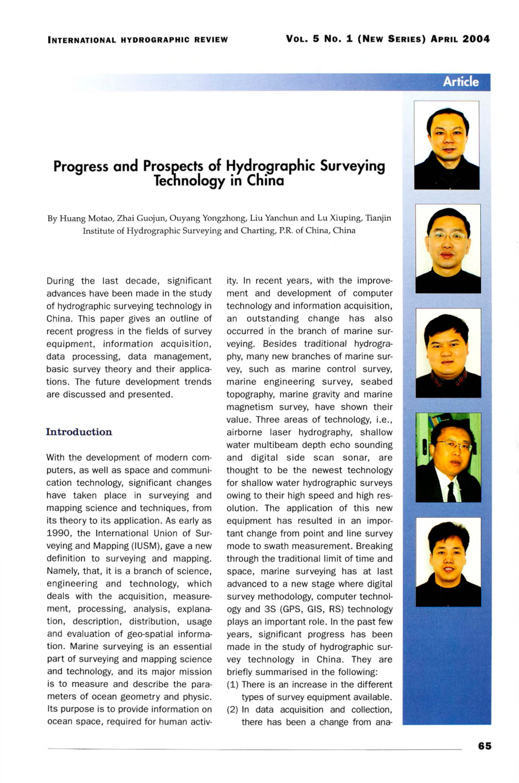 Progress and Prospects of Hydrographic Surveying Technology ’In China