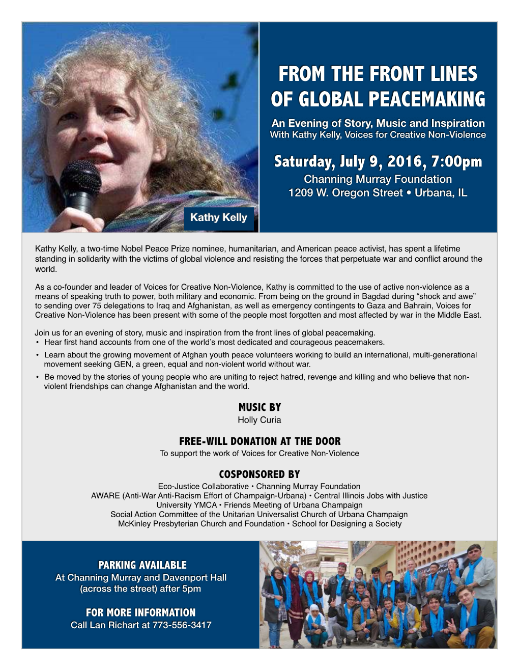 Flier, Kathy Kelly, VCNV July 9, Urbana