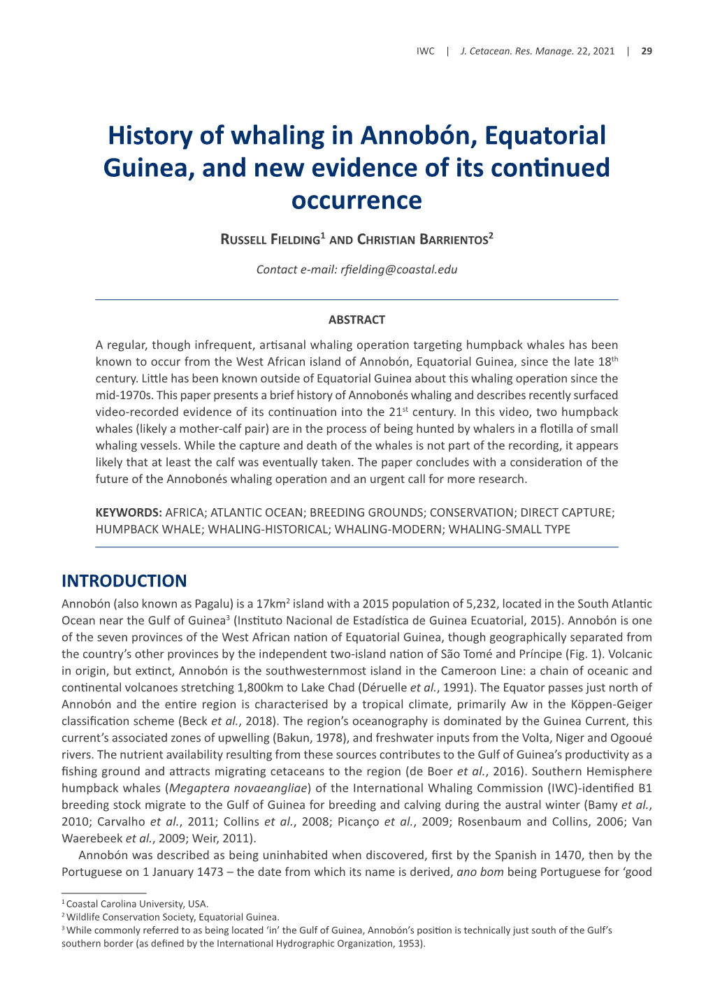 History of Whaling in Annobón, Equatorial Guinea, and New Evidence of Its Continued Occurrence