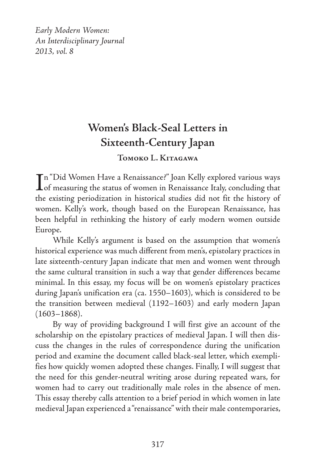 Women's Black-Seal Letters in Sixteenth-Century Japan