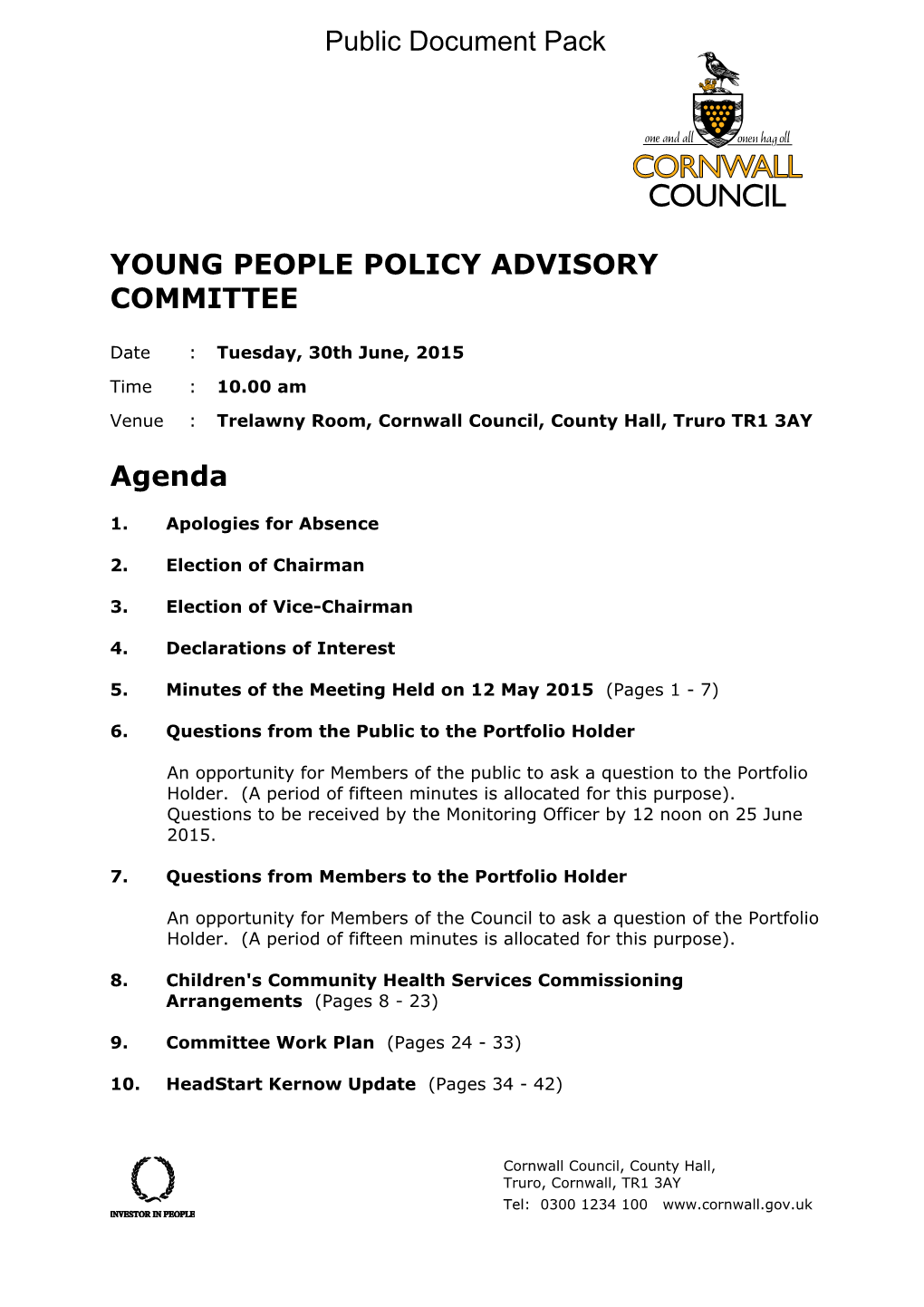 (Public Pack)Agenda Document for Young People Policy Advisory