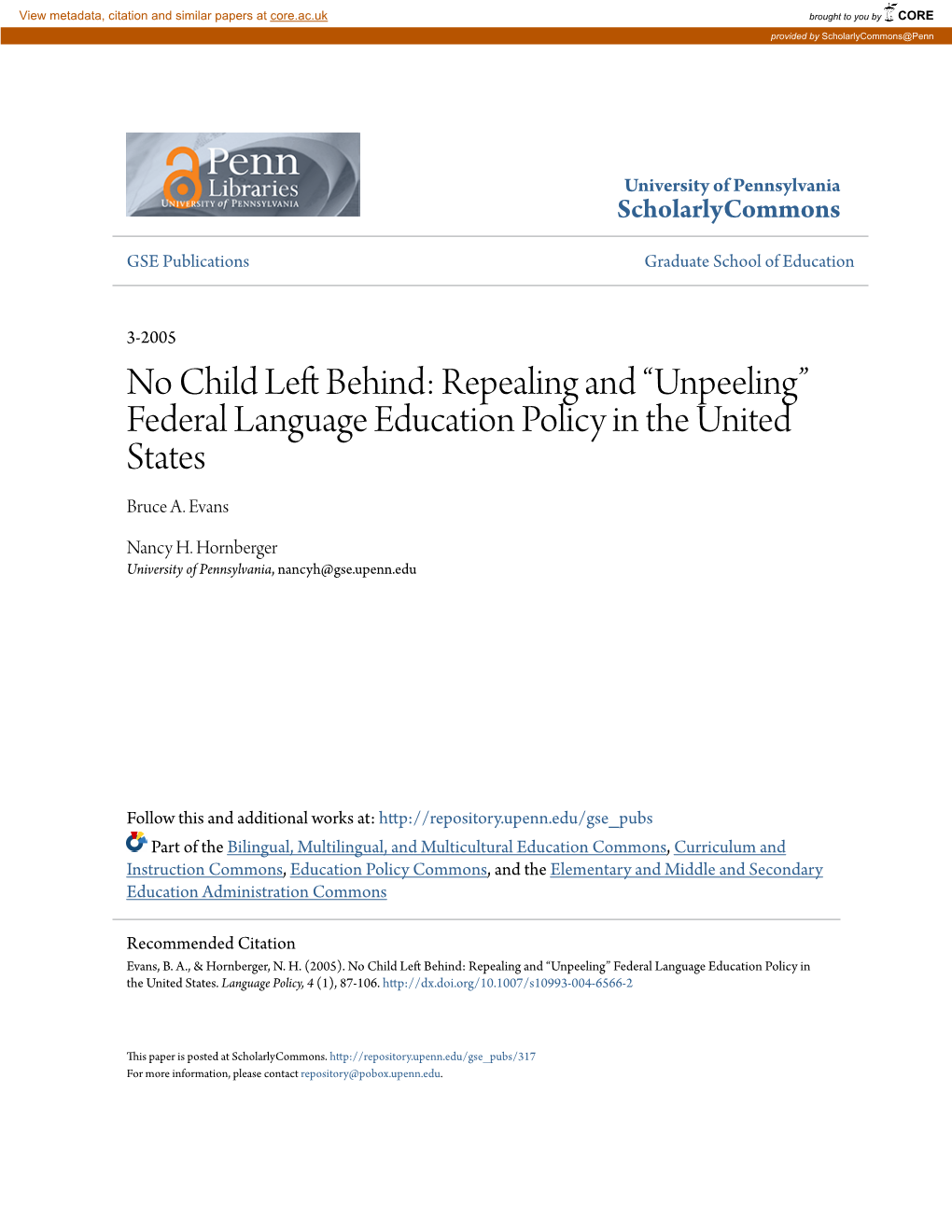 No Child Left Behind: Repealing and “Unpeeling” Federal Language Education Policy in the United States Bruce A