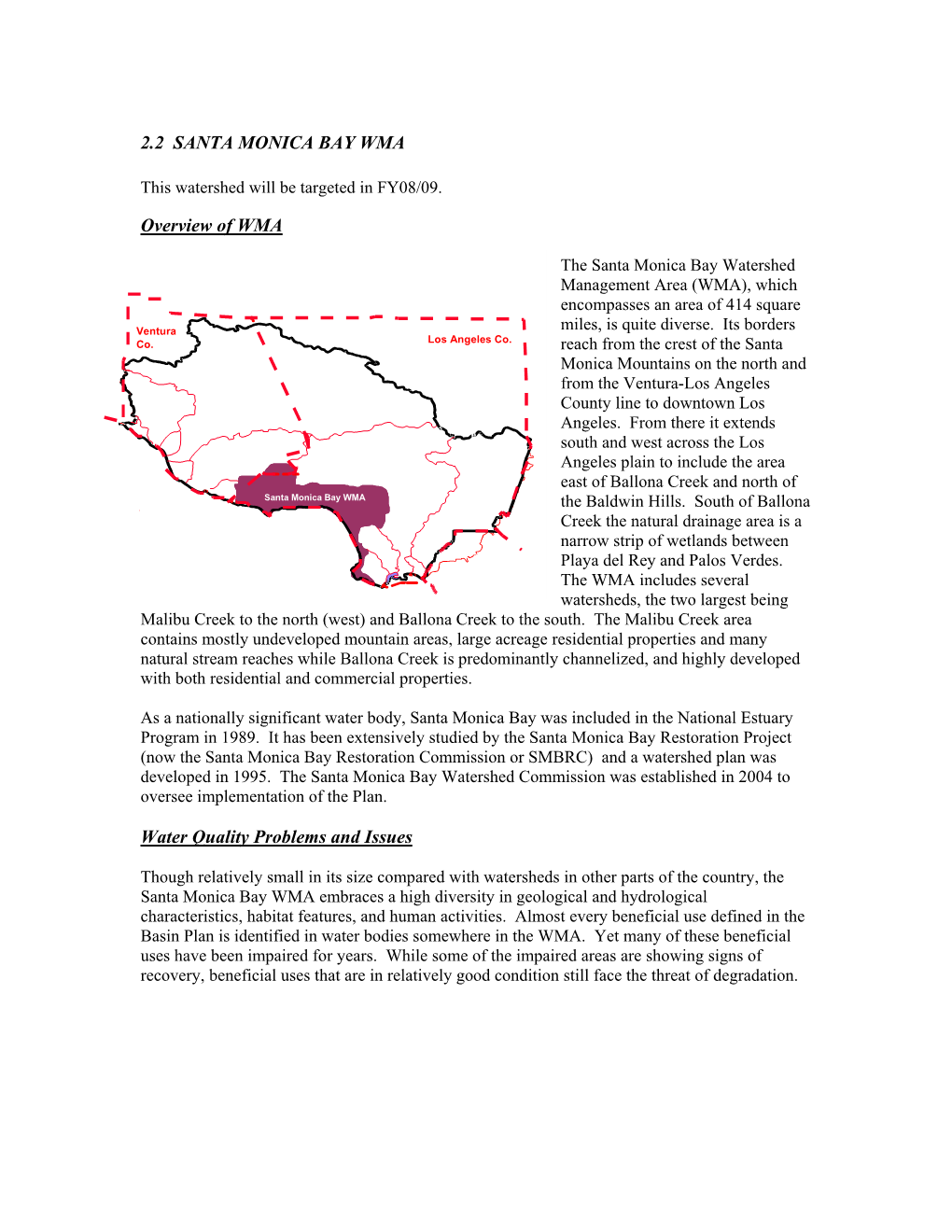 2.2 SANTA MONICA BAY WMA Overview of WMA Water Quality