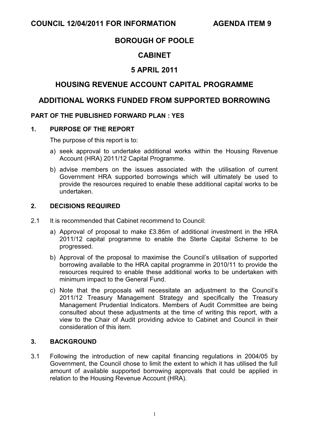 Housing Revenue Account Capital Programme - Additional Works Funded from Supported Borrowing