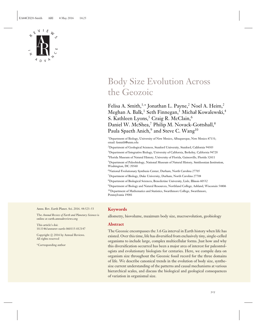 Body Size Evolution Across the Geozoic