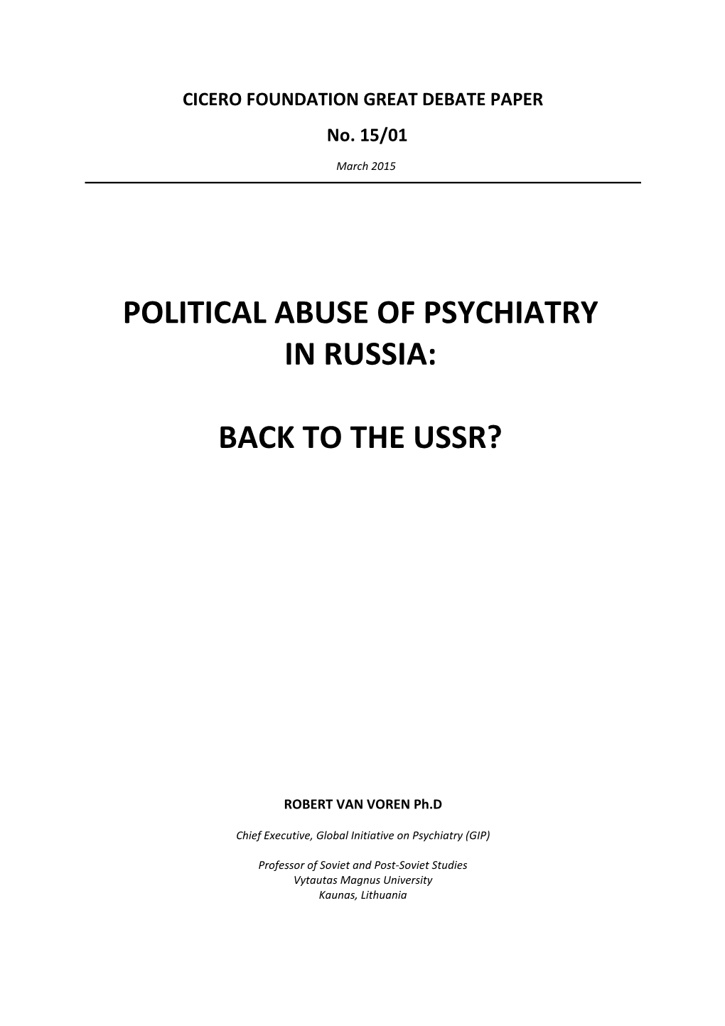 Political Abuse of Psychiatry in Russia