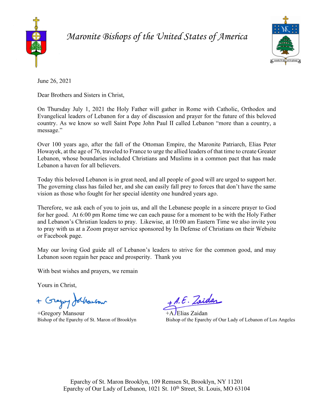 Letter Form Bishop Mansour 6-26-21