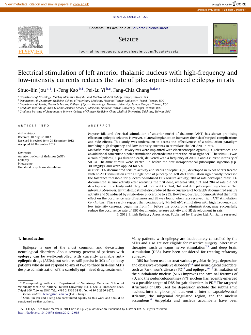 Electrical Stimulation of Left Anterior Thalamic Nucleus with High-Frequency And