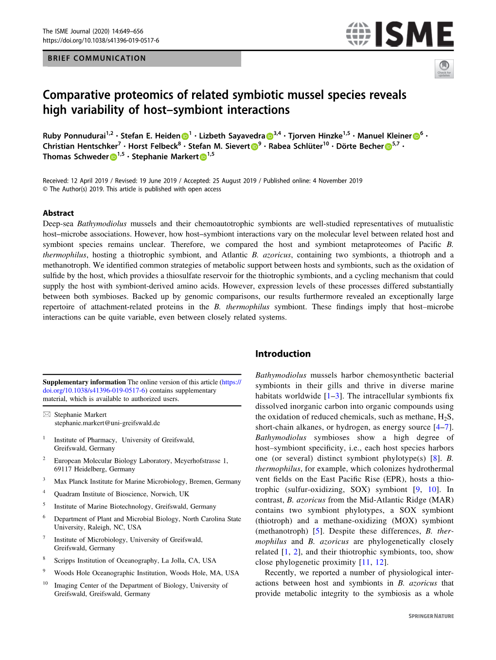 Comparative Proteomics of Related Symbiotic Mussel Species Reveals High Variability of Host–Symbiont Interactions