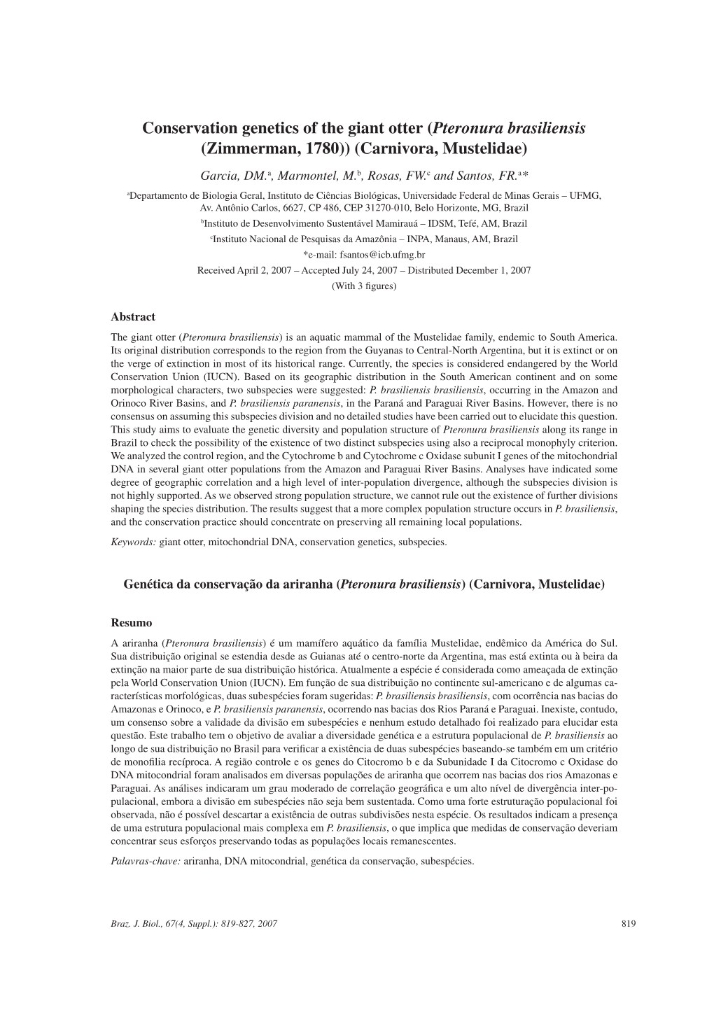 Conservation Genetics of the Giant Otter