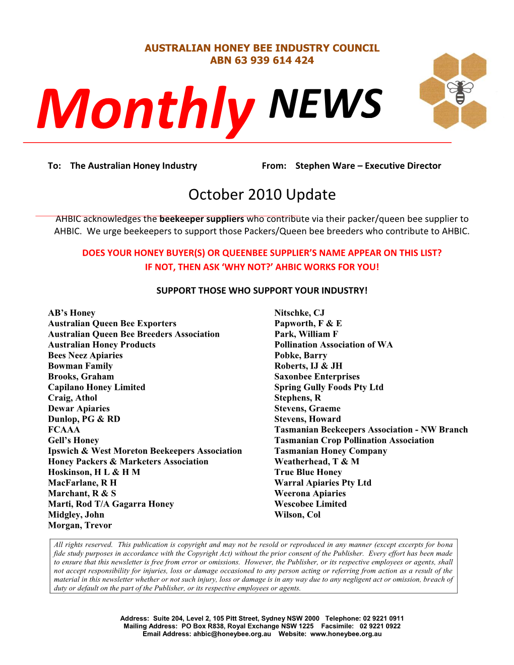 October 2010 Newsletter