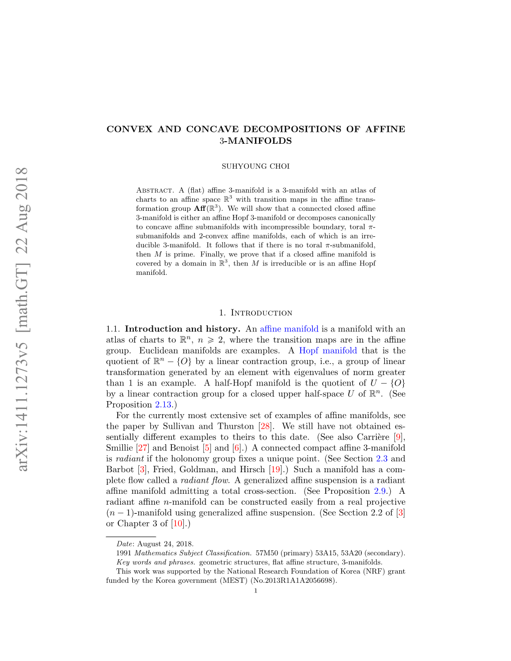 Convex and Concave Decompositions of Affine $3 $-Manifolds