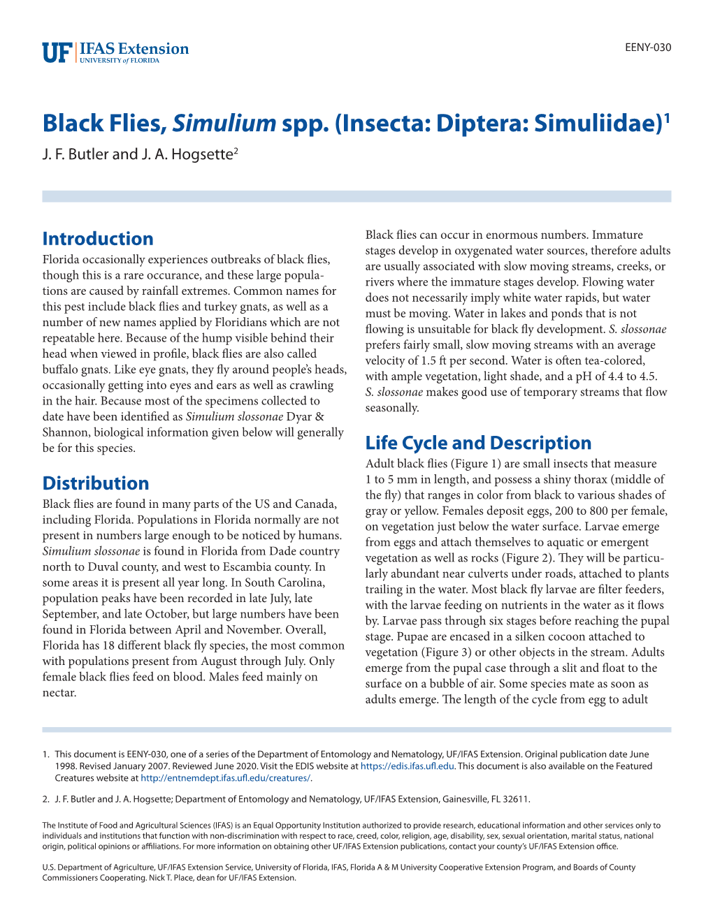 Black Flies, Simulium Spp. (Insecta: Diptera: Simuliidae)1 J