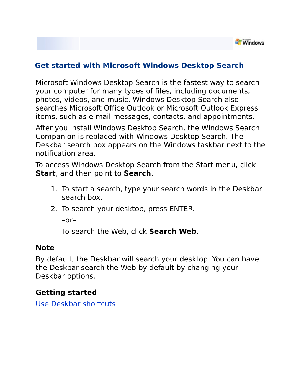 Windows Desktop Search Help