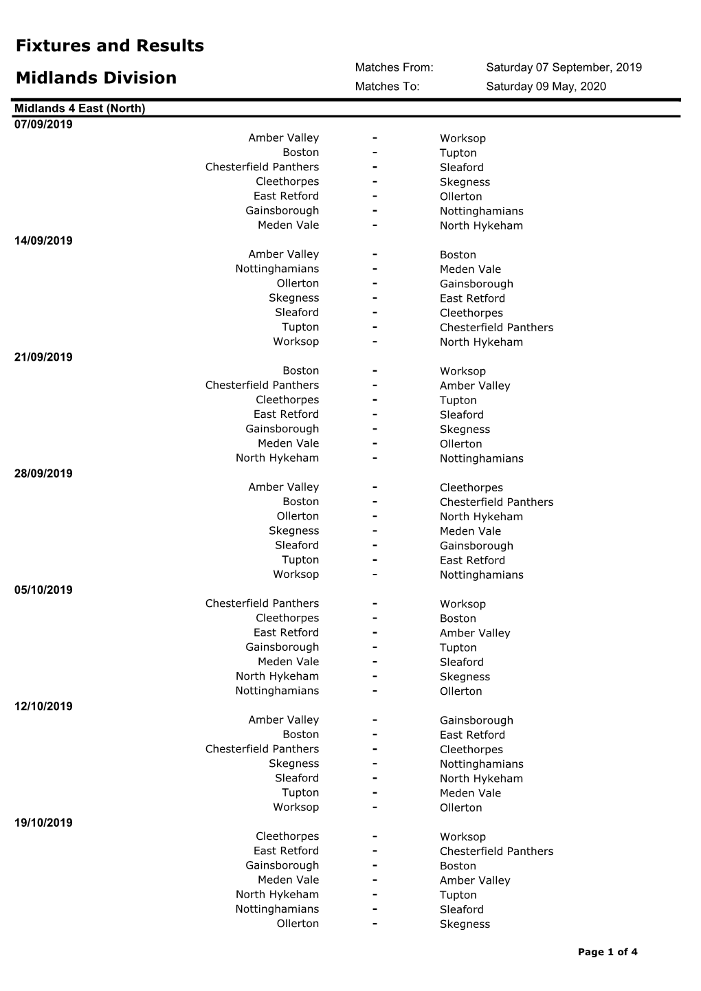 Fixtures and Results Midlands Division