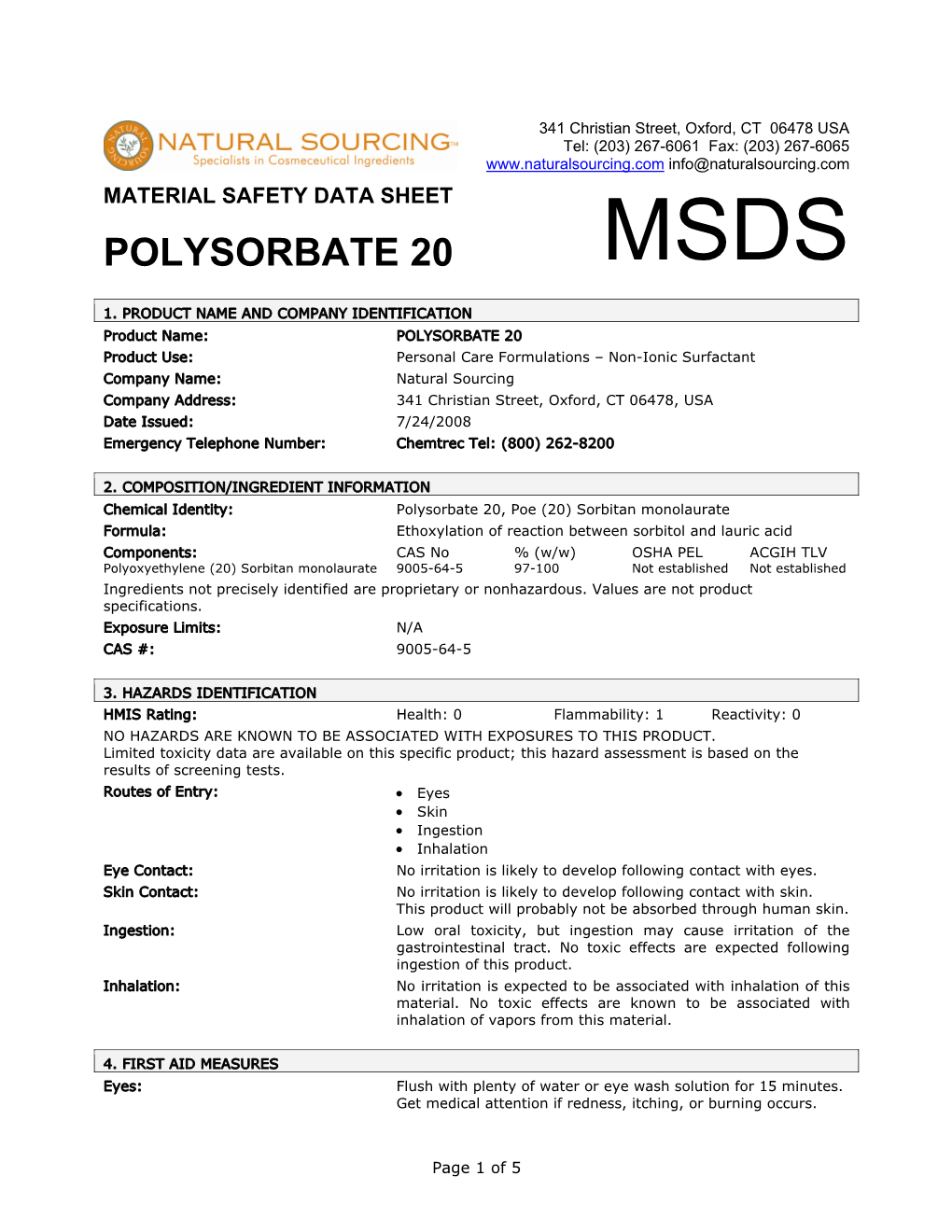 Material Safety Data Sheet