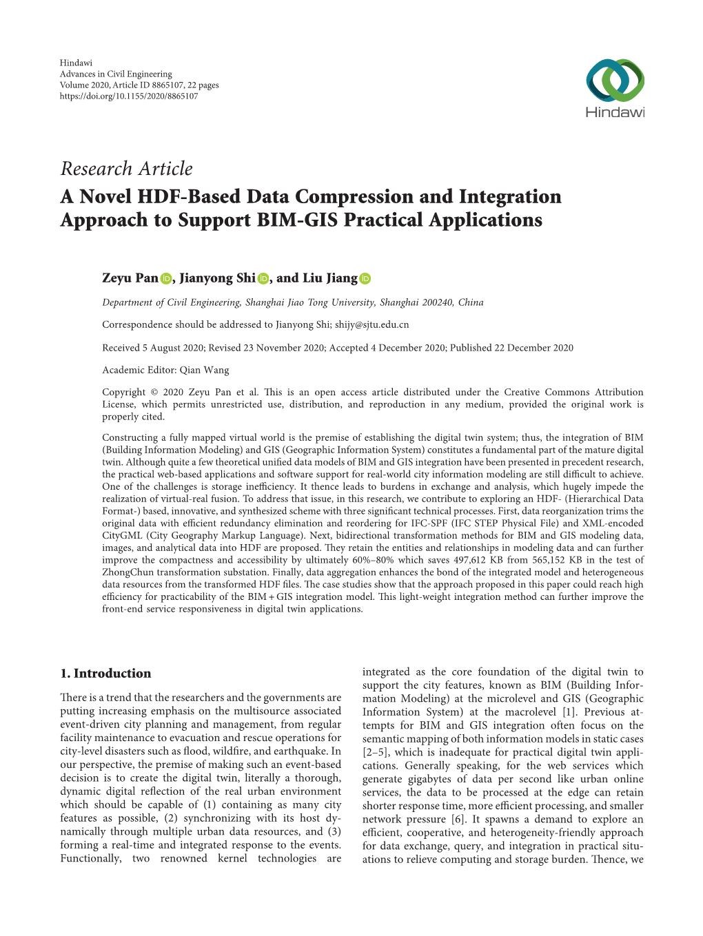 A Novel HDF-Based Data Compression and Integration Approach to Support BIM-GIS Practical Applications
