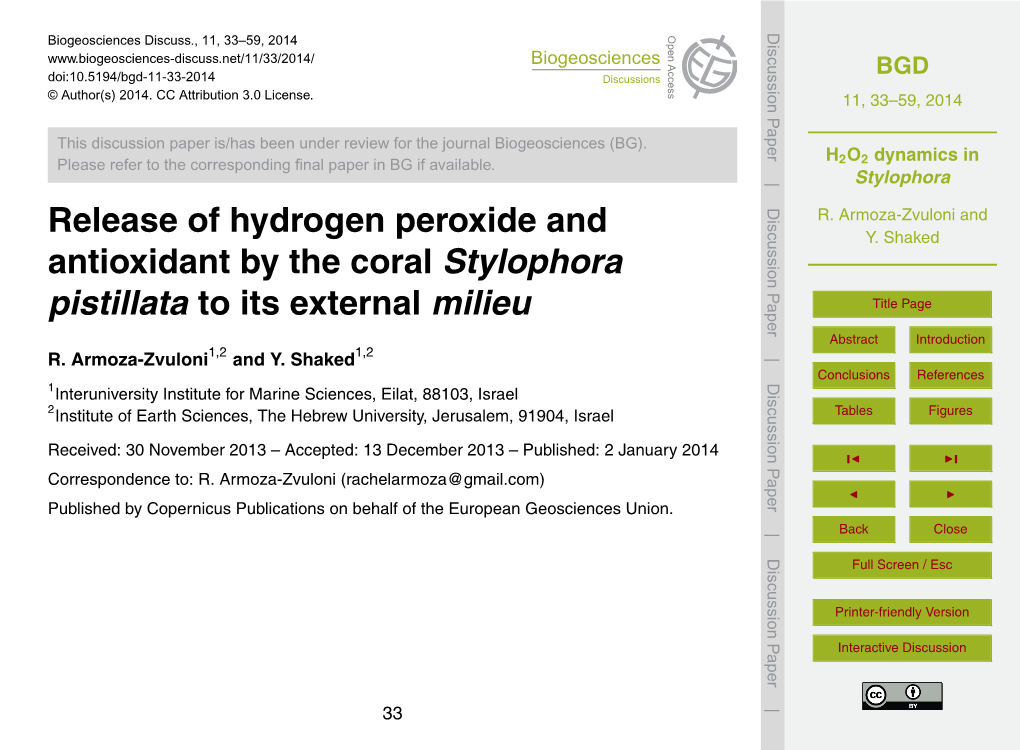 H2O2 Dynamics in Stylophora