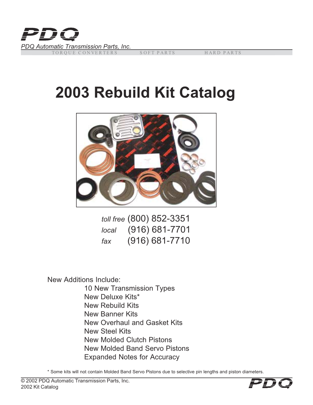 2003 Rebuild Kit Catalog