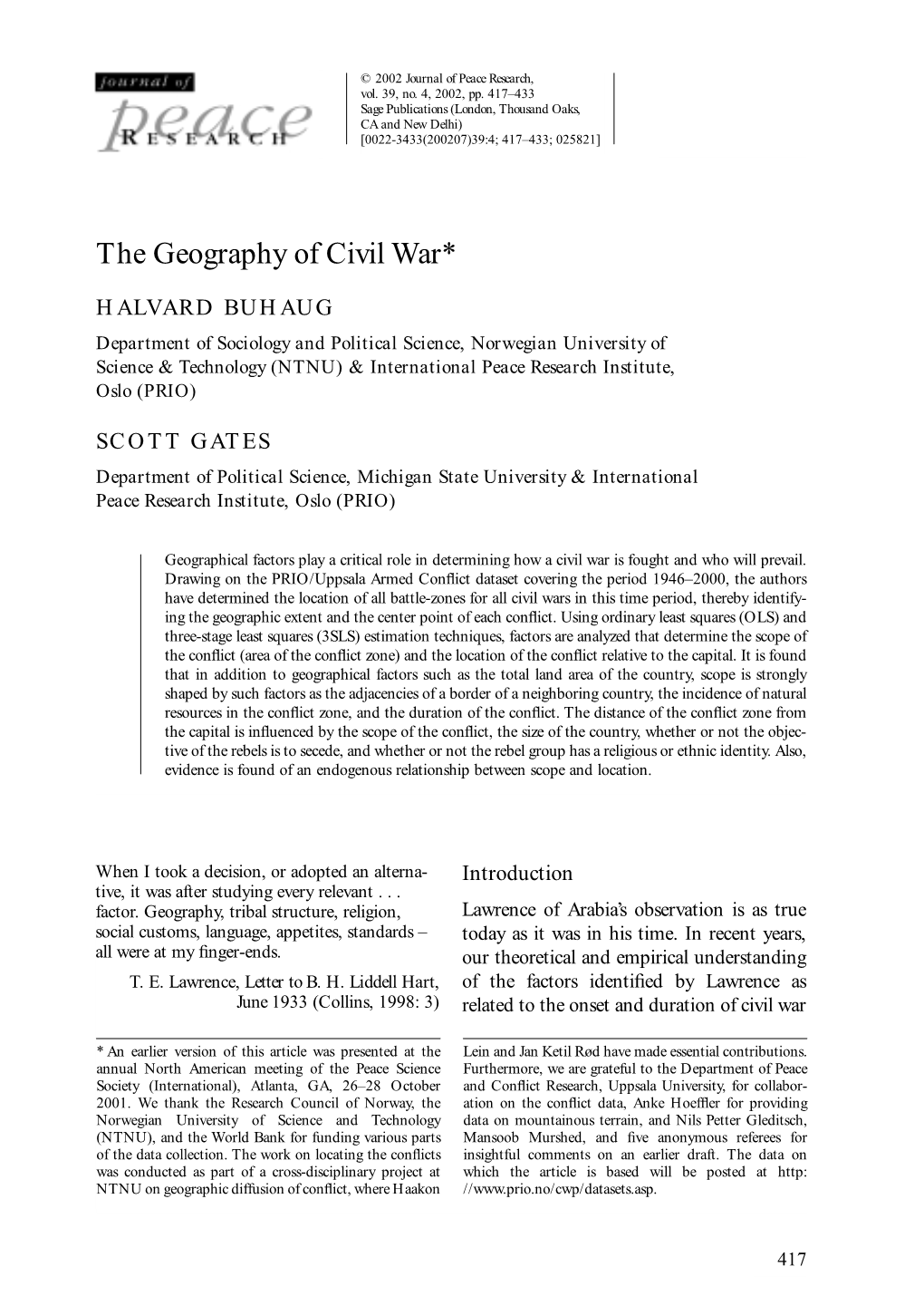 The Geography of Civil War*