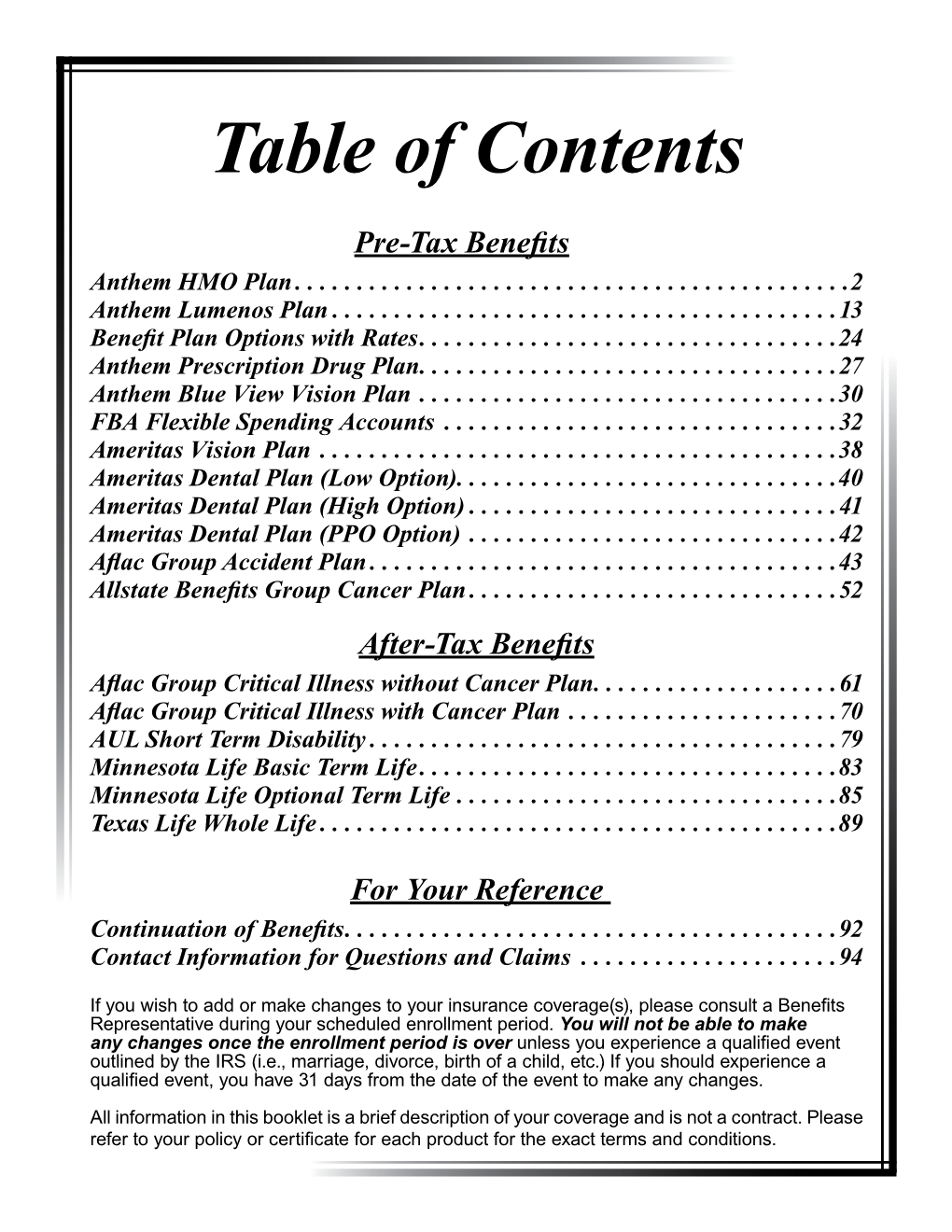 Table of Contents