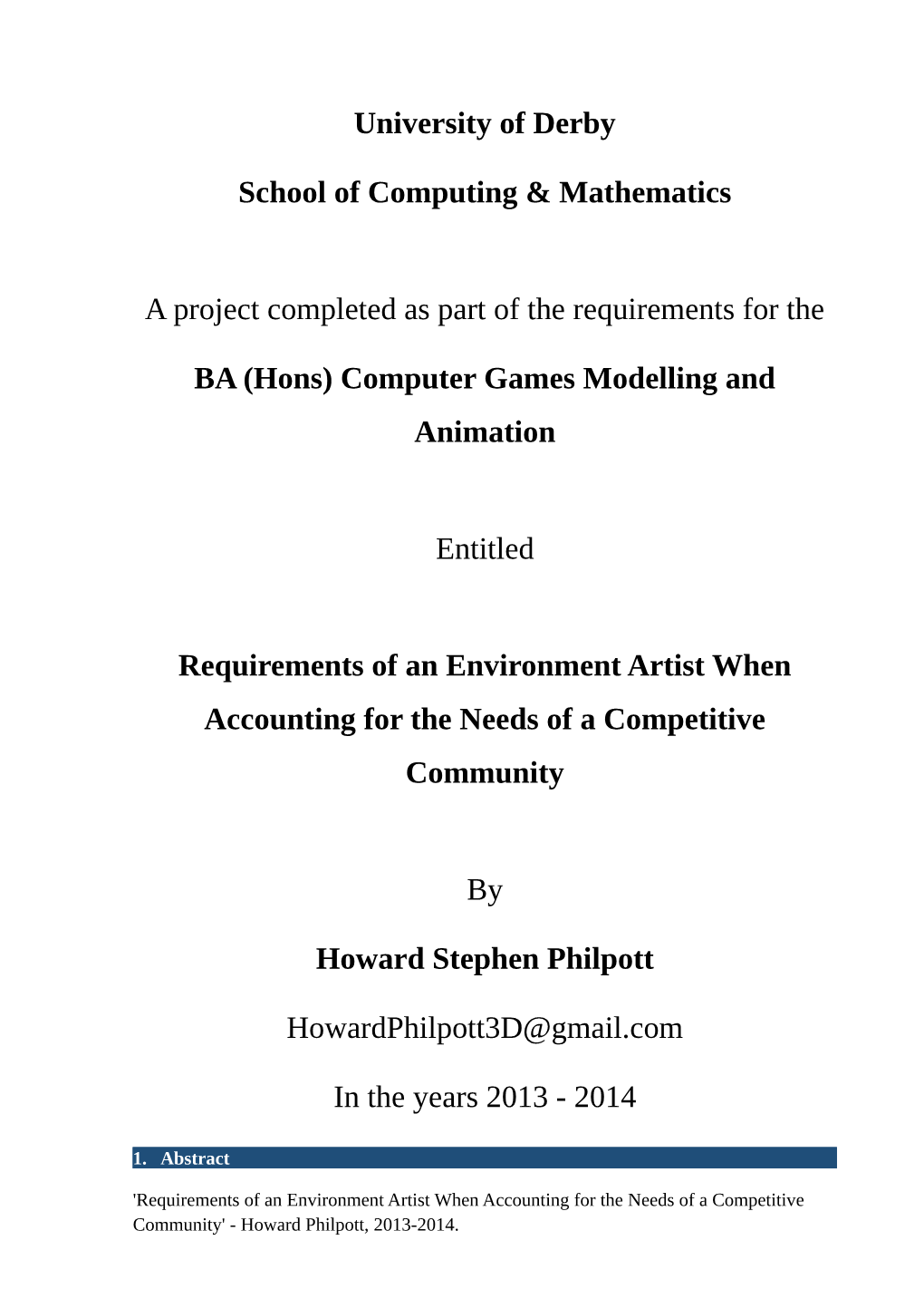 Requirements of an Environment Artist When Accounting for the Needs of a Competitive Community