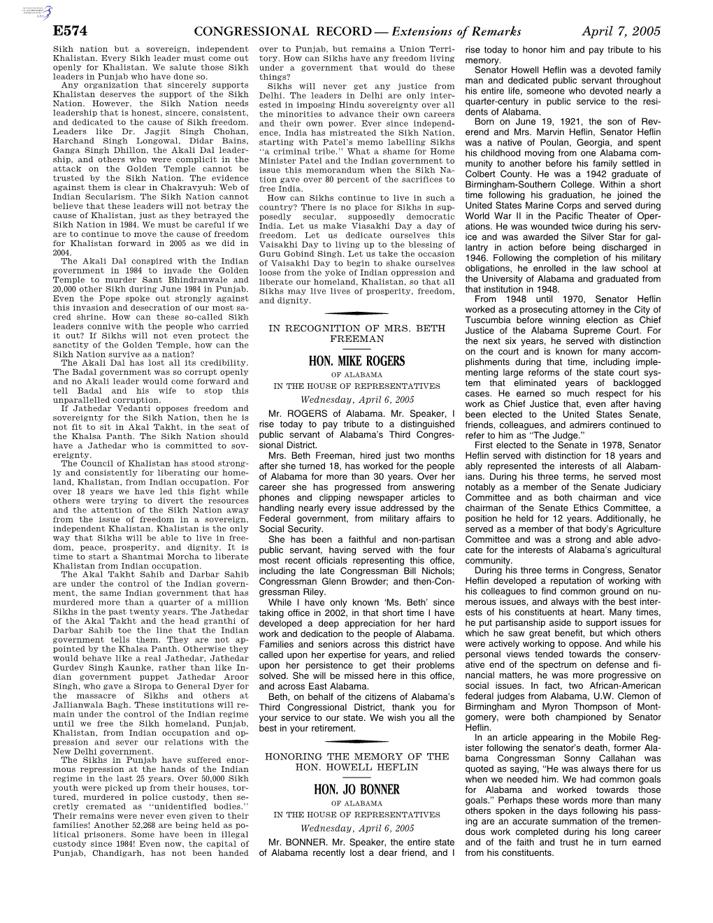 CONGRESSIONAL RECORD— Extensions of Remarks E574 HON. MIKE ROGERS HON. JO BONNER
