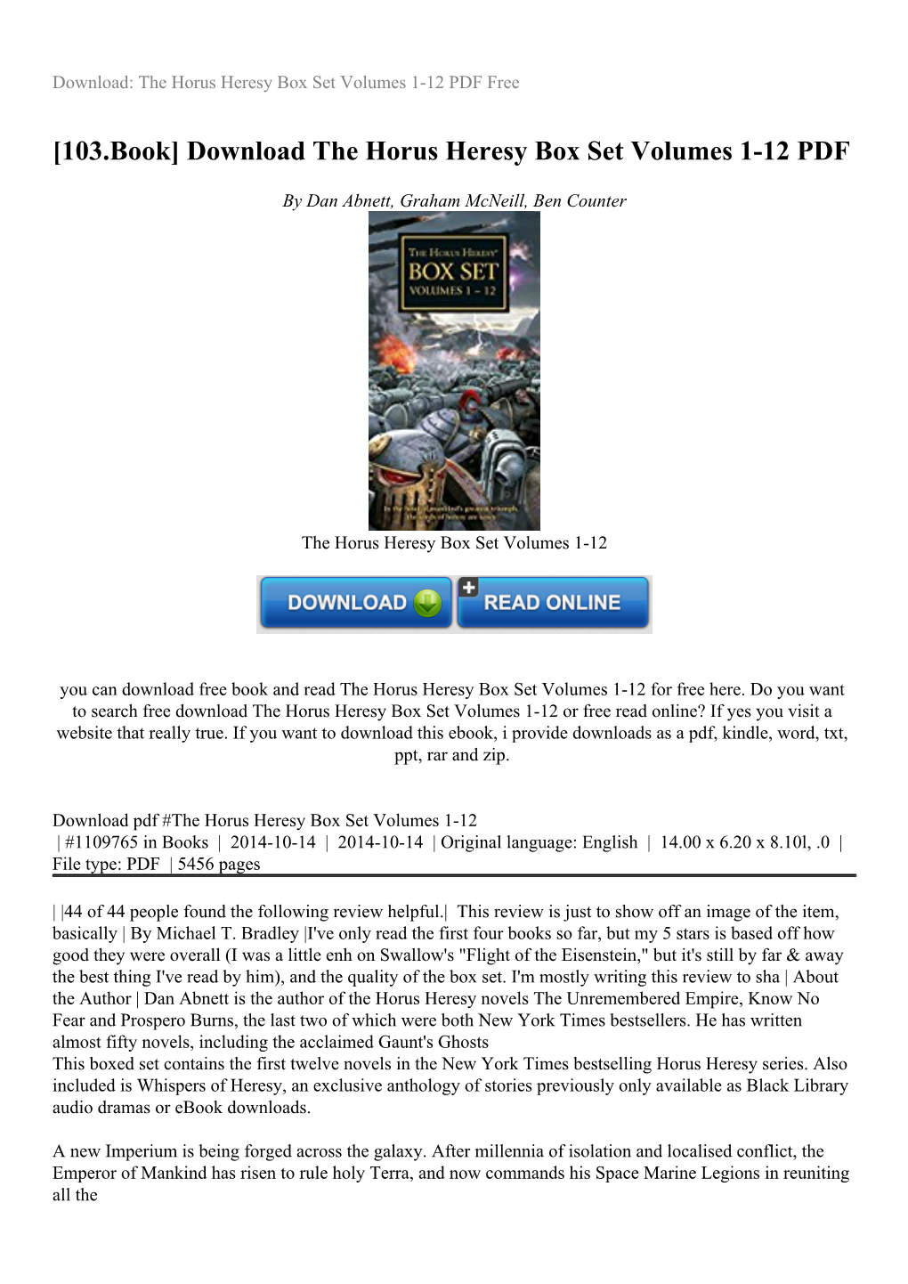 Download the Horus Heresy Box Set Volumes 1-12 PDF