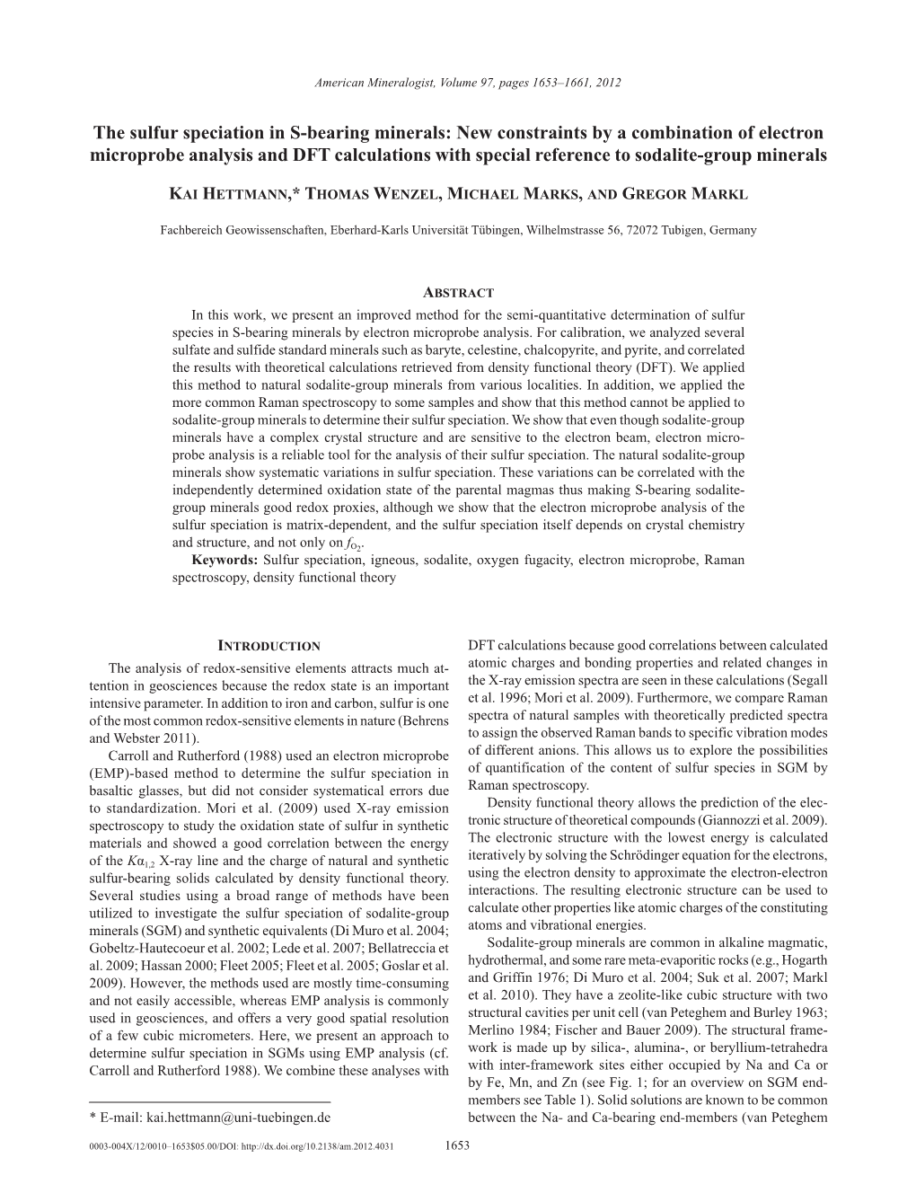 Hettmann Et Al (2012): the Sulfur Speciation in S-Bearing Minerals