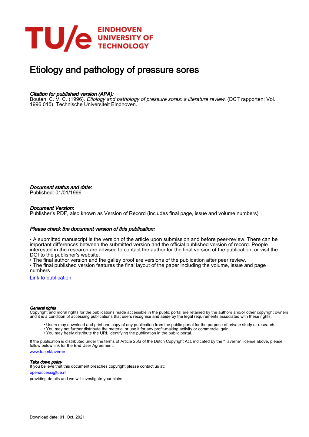 Etiology and Pathology of Pressure Sores