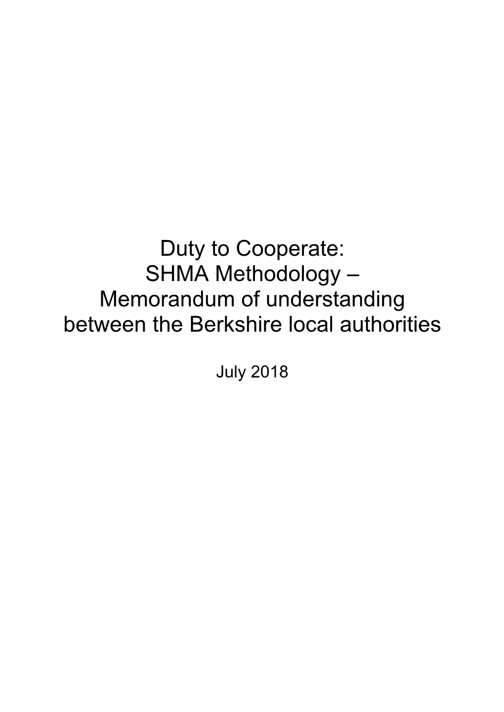 Duty to Cooperate: SHMA Methodology – Memorandum of Understanding Between the Berkshire Local Authorities