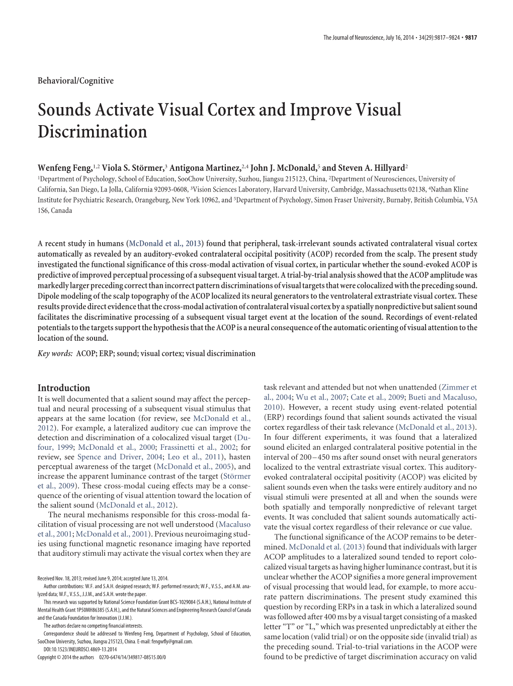 Sounds Activate Visual Cortex and Improve Visual Discrimination
