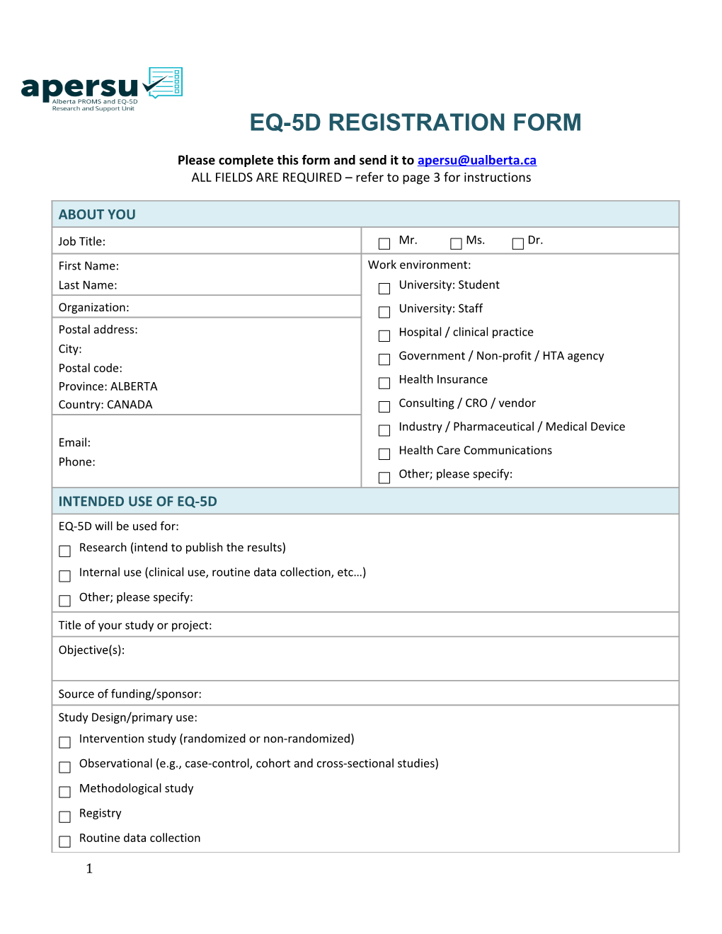 Eq-5D Registration Form