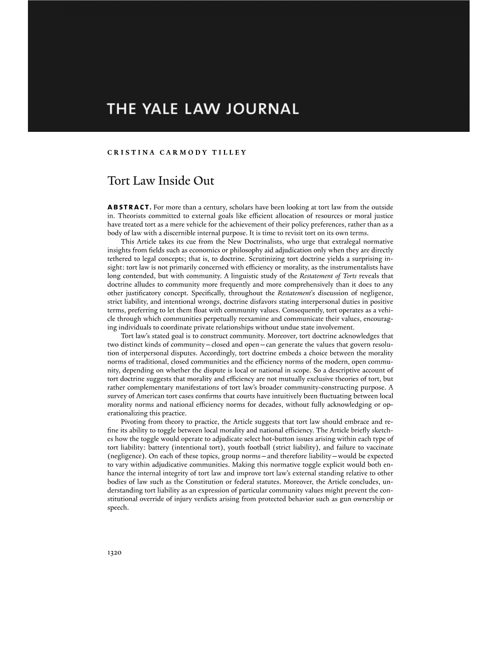 Tort Law Inside out Abstract