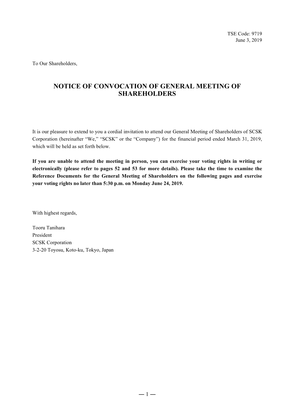 Notice of Convocation of General Meeting of Shareholders（431Kb）