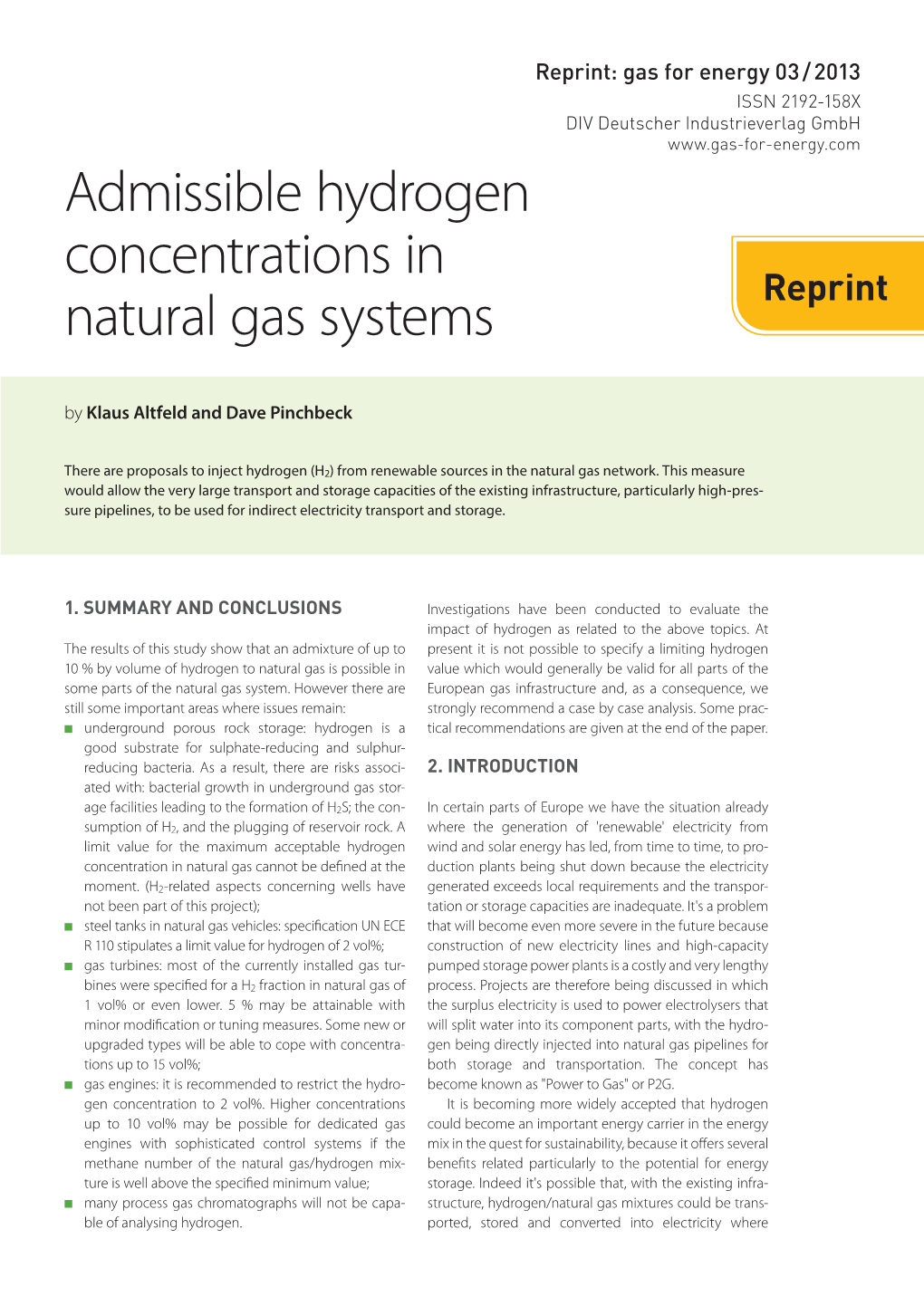 Admissible Hydrogen Concentrations in Natural Gas Systems