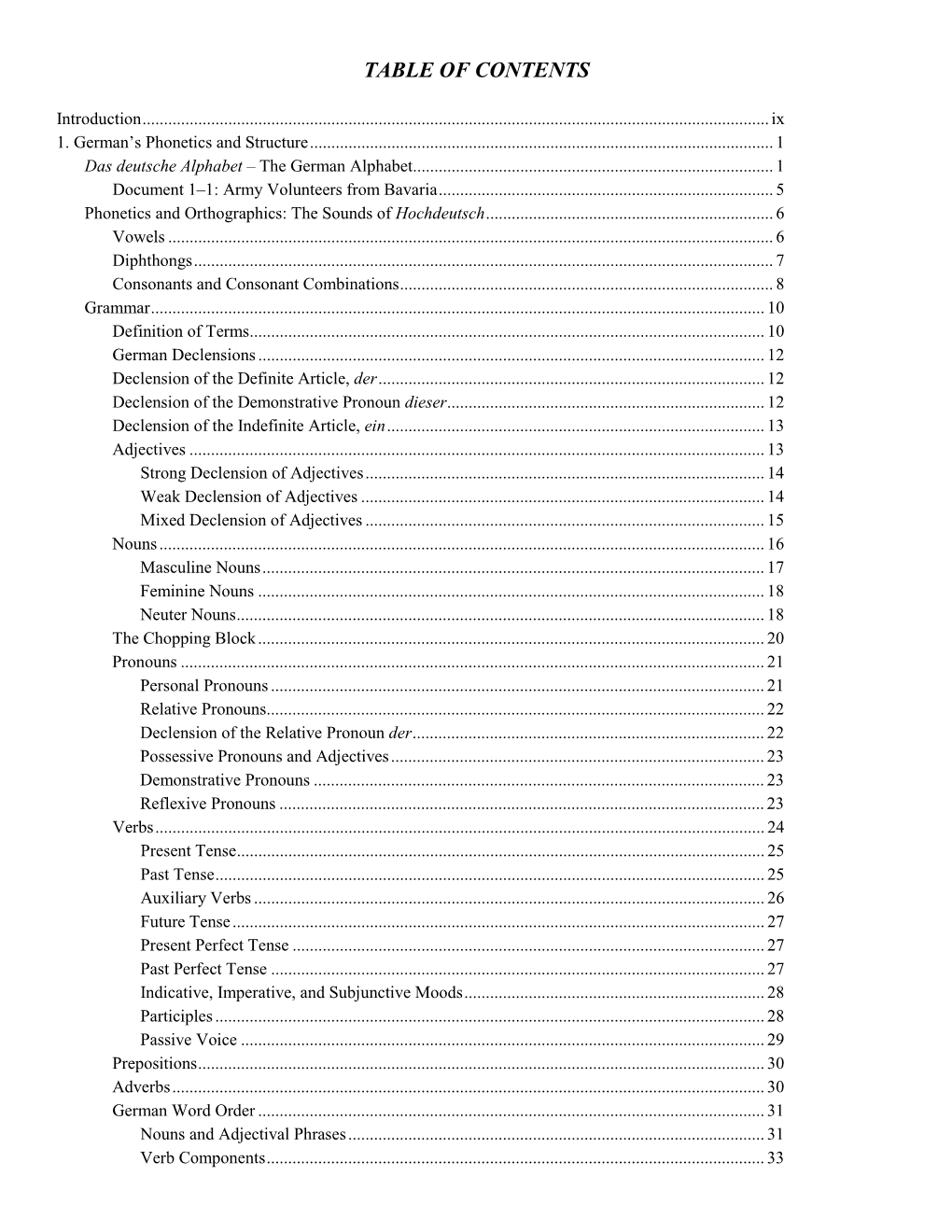 Table of Contents