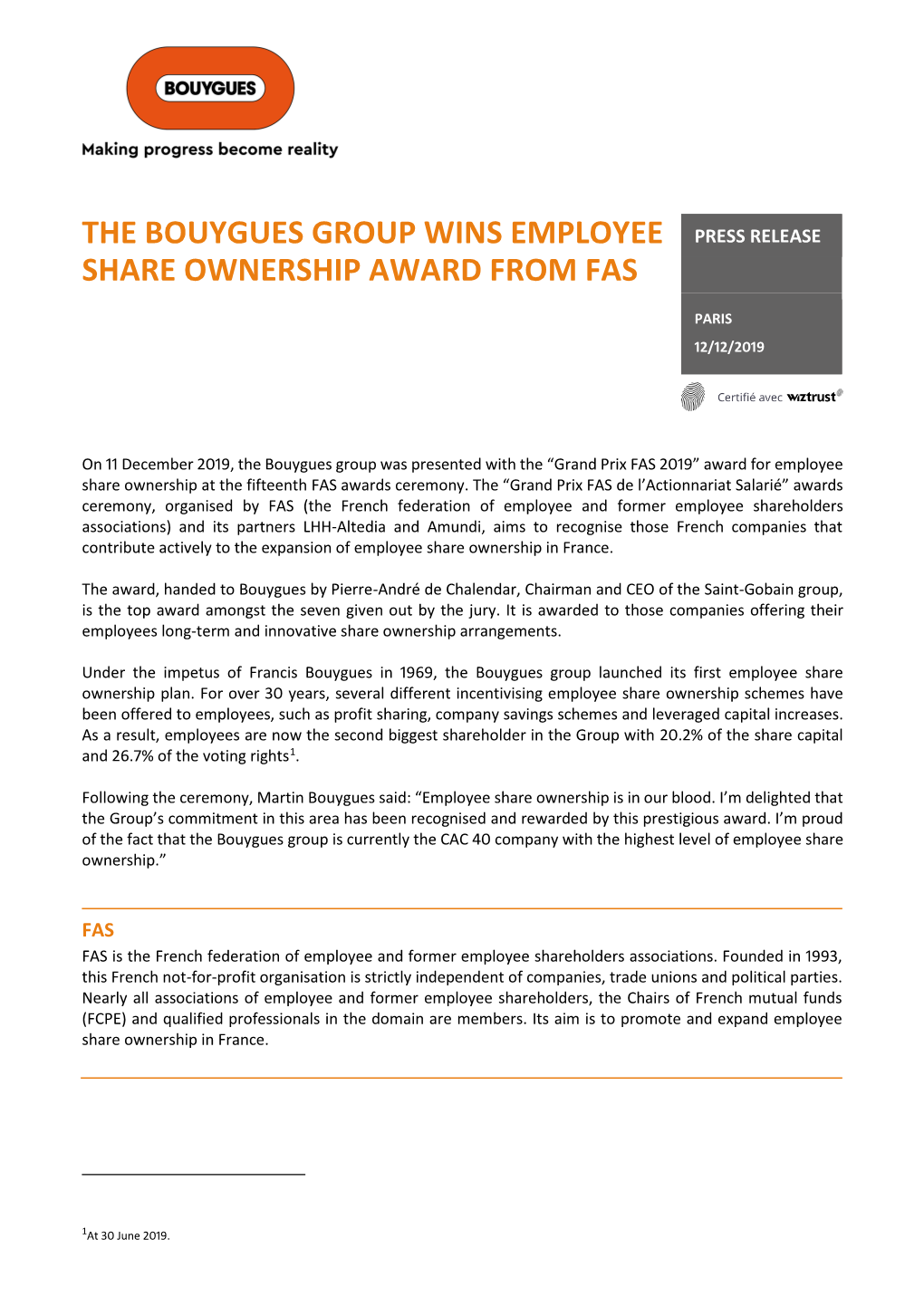 The Bouygues Group Wins Employee Share Ownership